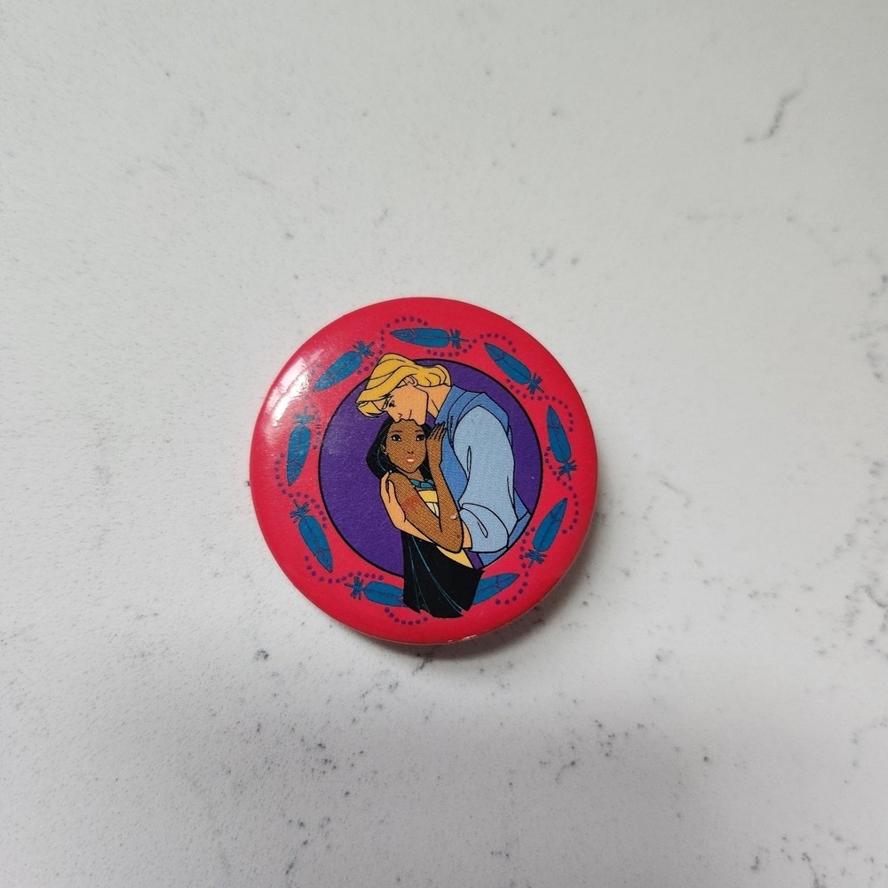 Vintage Collectible Disney Pocahontas John Smith‎ Pin Back Button 1.75 in